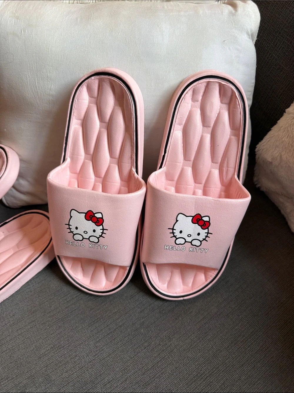 Hello Kitty Light Pink Girls Slide Sandals with Red Bow